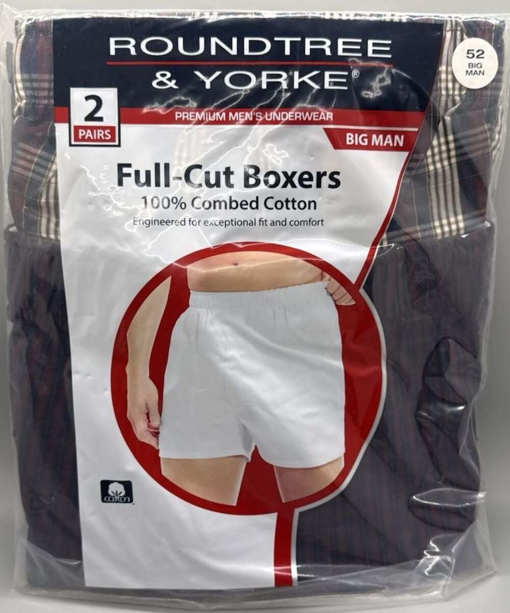Roundtree & Yorke Big Man 2 Pack Full Cut Boxers Sz 52 100% Combed Cotton Plaid